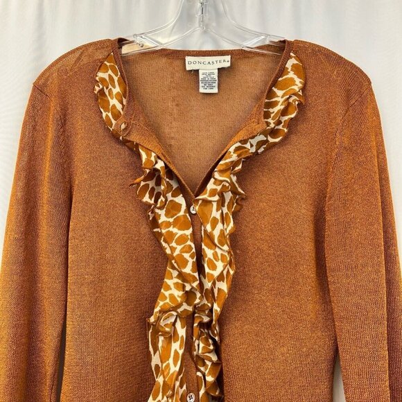 Doncaster Womens Button Up Cardigan Sweater Multicolor Giraffe Long Sleeve M - Picture 2 of 11